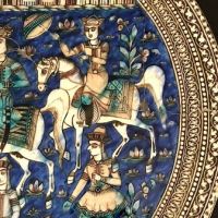 Large Round Qajar Underglaze Pottery Tile Circa 19th Century of Prince on Horseback with Nude Women 5.jpg