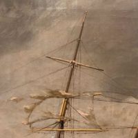 19th C Oil on Canvas Nautical Painting Two Mast Ship in Storm 14.jpg
