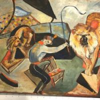 American Fauvist Painting on Board Lion Tamer in Circus 10.jpg