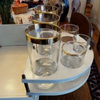 Midcentury Italian Regency Portable Tabletop Bar Caddy with Ice Bucket and Glasses 4.jpg