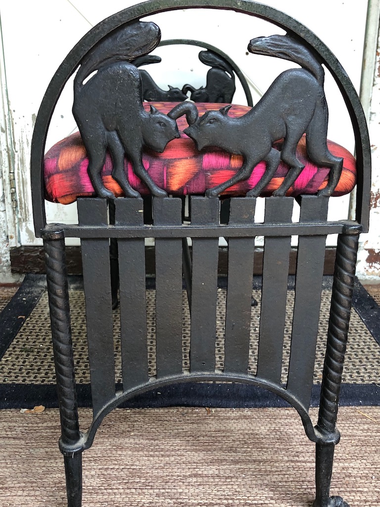 Art Deco Era Cast Iron Bench With Black Cats Fighting On A Fence Circa   Art Deco Era Cast Iron Bench With Black Cats On Fence 4 