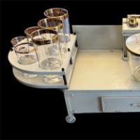 Midcentury Italian Regency Portable Tabletop Bar Caddy with Ice Bucket and Glasses 1.JPG