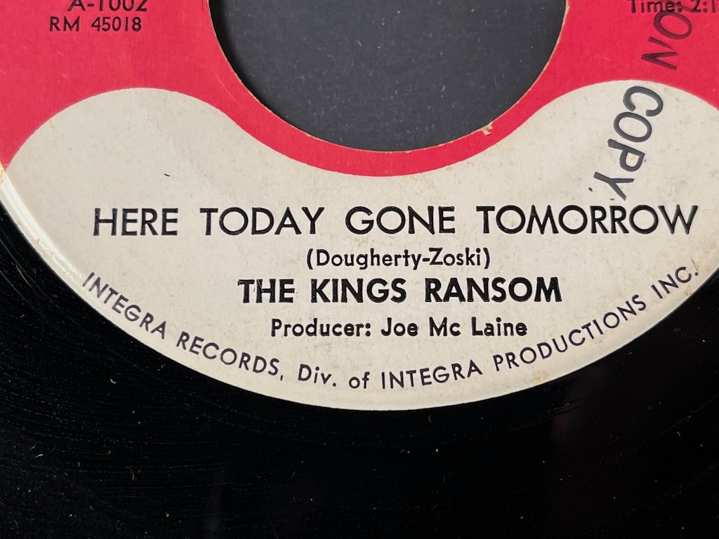 The Kings Ransom Shame B/w Here Today Gone Tomorrow On Integra 1967 ...