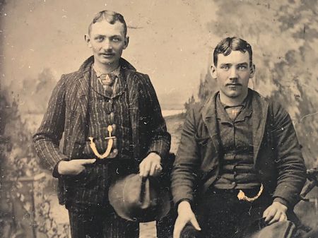 Two Men with Hand Tinted Watch Chains and Cowboy Hats Tin Type 7.jpg