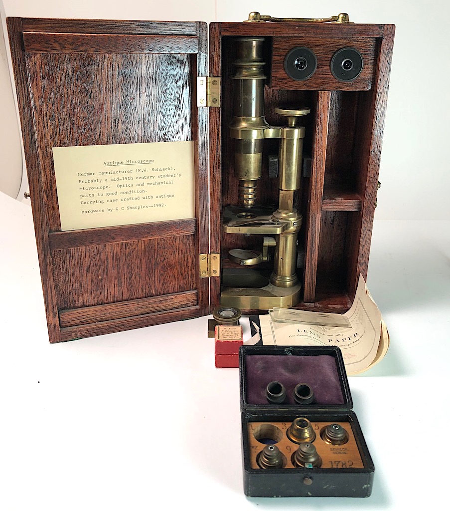 19th Century Brass F. W. Schieck Microscope no. 1782 Berlin With ...