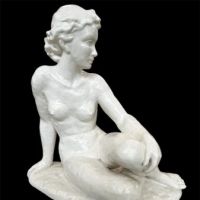 Nude Woman Sculpture with White Porcelain Glaze Style of Fritz Klimsch 1.JPG