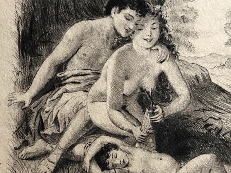 Paul Emile Becat Drypoint Etching Nude Couple Cutting Eros Wings 9.jpg