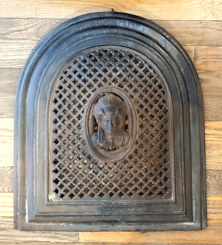 Circa 1920's Cast Iron Fireplace Door Neo Classical Woman in Center ...