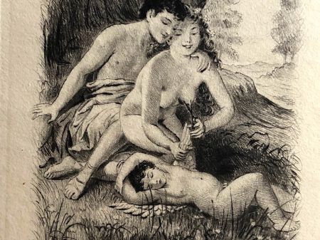 Paul Emile Becat Drypoint Etching Nude Couple Cutting Eros Wings 10.jpg