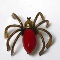 Vintage Brass and Red Bakelite Abdomen Spider Pin Broach Circa