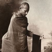 Siam Buddhist Priest with Skeleton Hand Real Photo Postcard 2.jpg