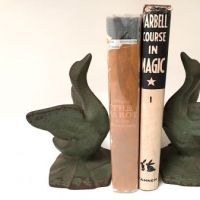Green Painted Littco Littlestown Cast Iron Art Deco Era Swan Book Ends 1.jpg
